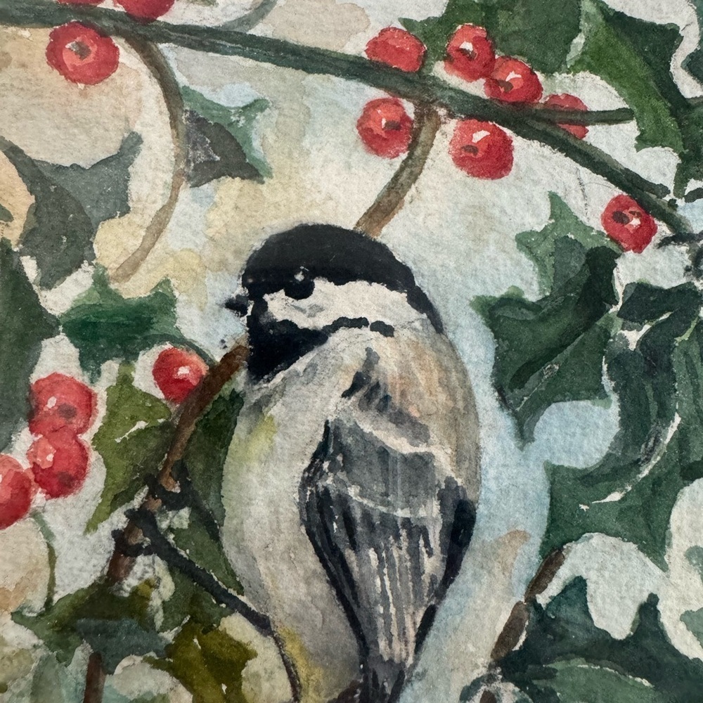 Hand drawn Framed Bird and Berry Art - Picture 3 of 5